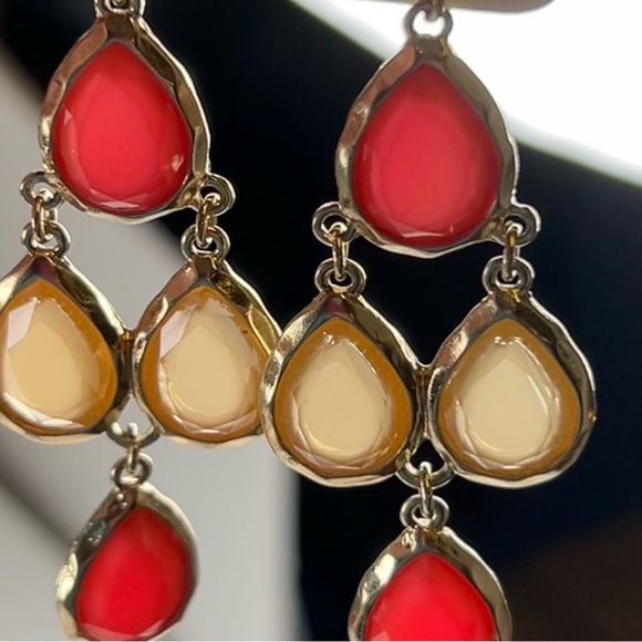 Neu Costume Dangle Two Tone Orange Earrings A-10 - Picture 2 of 3